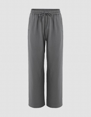 Urban Revivo Drawstring Waist Wide-Leg Loose Men's Pants Grey | EOO778HD