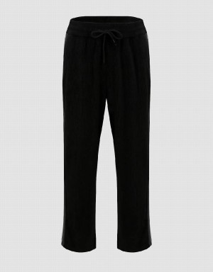 Urban Revivo Drawstring Waist Wide-Leg Men's Pants Black | VLJ9287UA