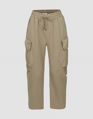 Urban Revivo Drawstring Waist Wide-Leg Men's Pants Khaki | BBQ3813OQ