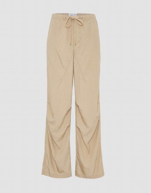 Urban Revivo Drawstring Waist Wide-Leg Women's Pants Khaki Grey | SLG2764AT