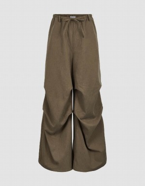 Urban Revivo Drawstring Waist Wide-Leg Women's Pants Dark Brown | VDN2357GE