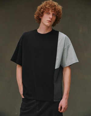 Urban Revivo Drop Shoulder Sleeve Crew Neck Men's T Shirts Black | EUL6557YX