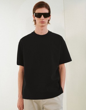 Urban Revivo Drop Shoulder Sleeve Crew Neck Men's T Shirts Black | ILP6719ZU