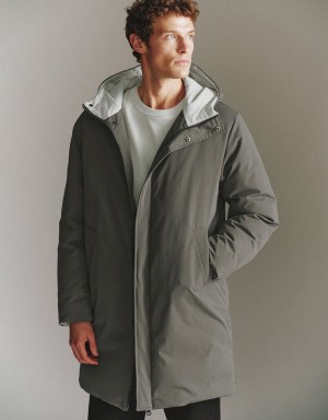 Urban Revivo Drop Shoulder Sleeve Hooded Men's Down Jackets Green | DYD2567VN