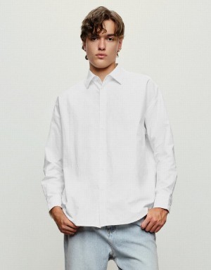 Urban Revivo Drop Shoulder Sleeve Loose Men's Shirts White | AYO7515ZH