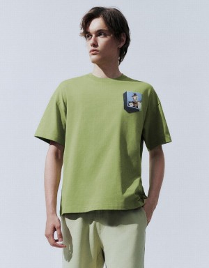 Urban Revivo Drop Shoulder Sleeve Men's T Shirts Green | BFL9318TE