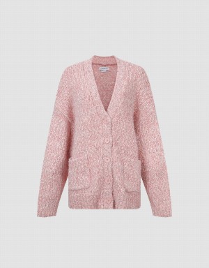 Urban Revivo Drop Shoulder Sleeve V-Neck Knitted Women's Cardigan Pink | XQT4959RV