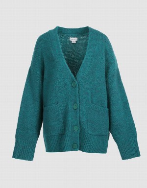 Urban Revivo Drop Shoulder Patched Pocket Button Up Women's Cardigan Green | SFT1142MZ