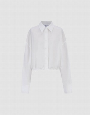 Urban Revivo Elastic Hem Cropped Balloon Women's Shirts White | ZZU7918UX