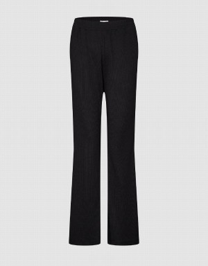 Urban Revivo Elastic Waist Knitted Flare Women's Pants Black | IZQ6698NU