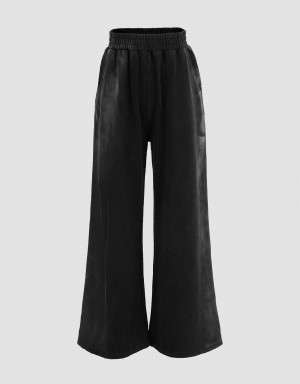 Urban Revivo Elastic Waist Knitted Straight Women's Pants Black | ZKN9499HG