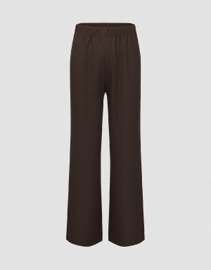 Urban Revivo Elastic Waist Knitted Wide-Leg Women's Pants Brown | FJT3186KU