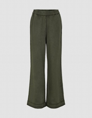 Urban Revivo Elastic Waist Knitted Wide-Leg Women's Pants Green | LDC404PY