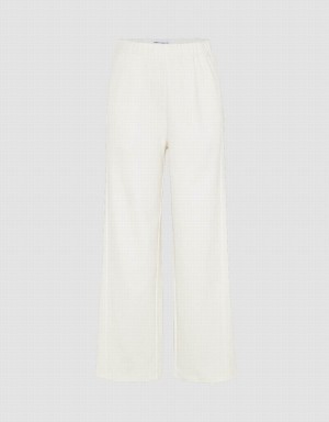 Urban Revivo Elastic Waist Knitted Wide-Leg Women's Pants White | MXB1127OA