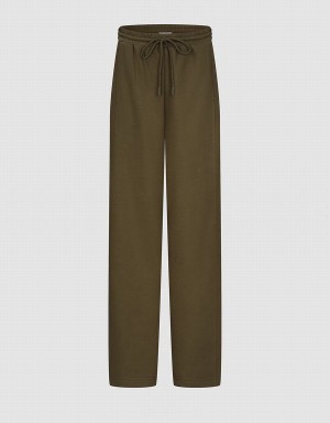 Urban Revivo Elastic Waist Knitted Wide-Leg Women's Pants Khaki | LVX6258EL