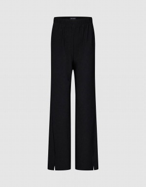 Urban Revivo Elastic Waist Knitted Wide-Leg Women's Pants Black | AMF1467QX