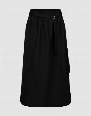 Urban Revivo Elastic Waist Midi A-Line Women's Skirts Black | BDZ9997FA