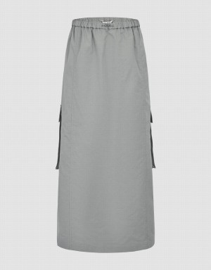 Urban Revivo Elastic Waist Midi A-Line Women's Skirts Light Grey | PKL353JQ