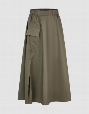 Urban Revivo Elastic Waist Midi A-Line Women's Skirts Green | HQV3967ZB