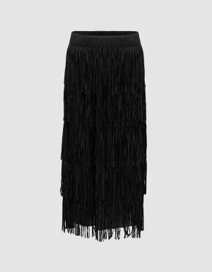 Urban Revivo Elastic Waist Midi Straight Women's Skirts Black | DGS3967VV