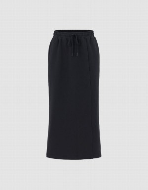 Urban Revivo Elastic Waist Midi Women's Skirts Black | WDN3693FJ