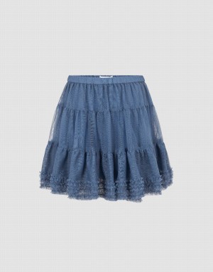 Urban Revivo Elastic Waist Mini A-Line Women's Skirts Blue | WLY1006OD