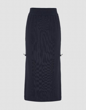 Urban Revivo Elastic Waist Straight Midi Women's Skirts Blue | FZN9190ZB