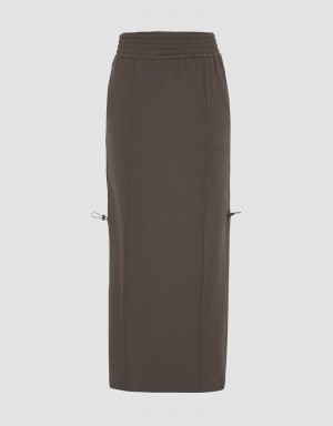 Urban Revivo Elastic Waist Straight Midi Women's Skirts Dark Grey | VRX368EI