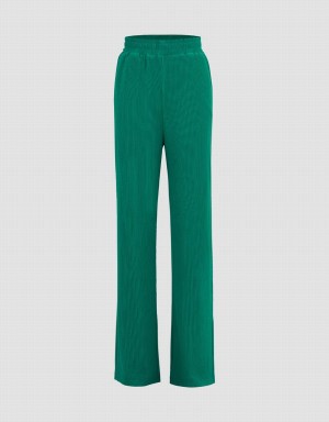 Urban Revivo Elastic Waist Straight Women's Pants Green | HNW3879TP