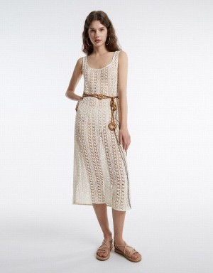 Urban Revivo Embroidered Knit Women's Dress White | NBV834JD