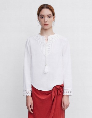 Urban Revivo Embroidered Women's Blouse White | XQY287BV