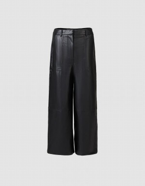 Urban Revivo Faux Leather Wide Leg Women's Pants Black | KBA8663ON