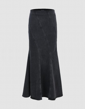 Urban Revivo Fishtail Denim Women's Skirts Dark Grey | IOR246YV