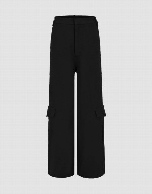 Urban Revivo Flap Pocket Wide Leg Women's Pants Black | CHU762HP