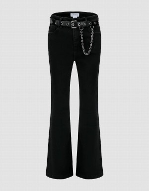 Urban Revivo Flare With Belt Women's Jeans Black | OUY463DA