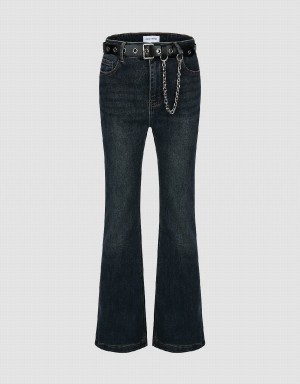 Urban Revivo Flare With Belt Women's Jeans Blue | ZNX934SG