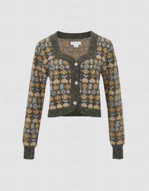 Urban Revivo Floral Button Up Women's Cardigan Green | CWL6410LB