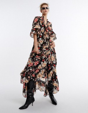 Urban Revivo Floral Gathered Waist Women's Dress Multicolor | BIT7575HE