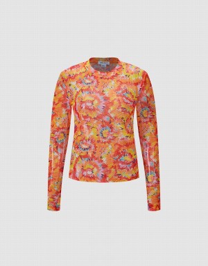 Urban Revivo Floral Knitted Top Women's T Shirts Orange Multicolor | DDC9189BF