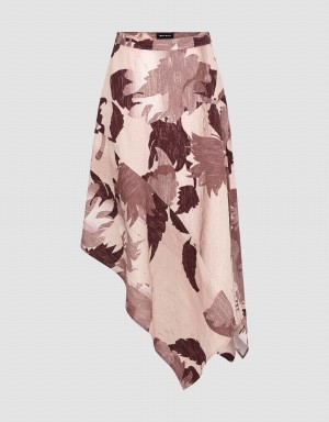 Urban Revivo Floral Midi A-Line Women's Skirts Pink | LUH6654FR