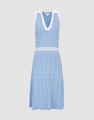 Urban Revivo Floral Pattern Sleeveless Knitted Women's Dress Blue | JTN3857DR