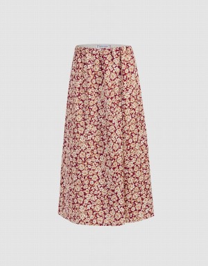 Urban Revivo Floral Print A-Line Women's Skirts Purple | AWL6950AP