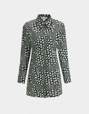 Urban Revivo Floral Print Button Up Women's Dress Green | XPU6516EU