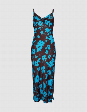 Urban Revivo Floral Print Cami Women's Dress Blue | KPO6411NA