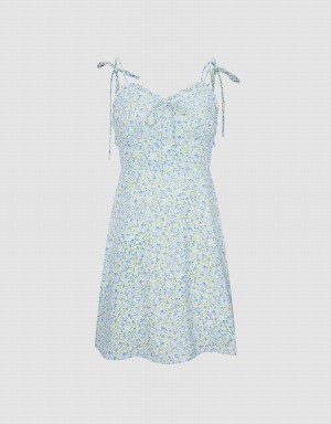 Urban Revivo Floral Print Cami Women's Dress Blue | ZXV4233ZM