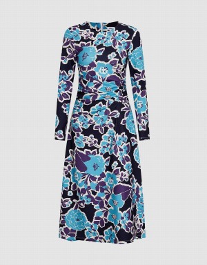 Urban Revivo Floral Print Knit Women's Dress Blue | XDB10035GR