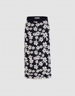 Urban Revivo Floral Print Knit Women's Skirts Black White | HJG5179BR