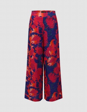 Urban Revivo Floral Printed Wide-Leg Women's Pants Red | REI1745ZP