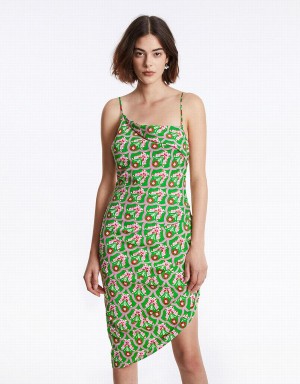 Urban Revivo Floral Ruched Cami Women's Dress Green | EQE6085AV