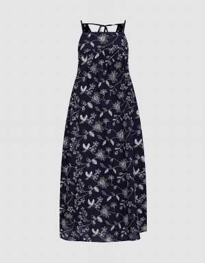 Urban Revivo Floral Sleeveless Midi Women's Dress Black | ICV703DX